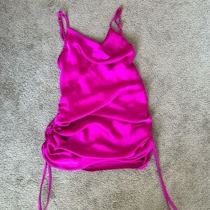 Pink silk scrunch dress